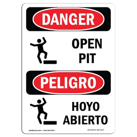 OSHA Danger Sign, Open Pit, 18in X 12in Rigid Plastic